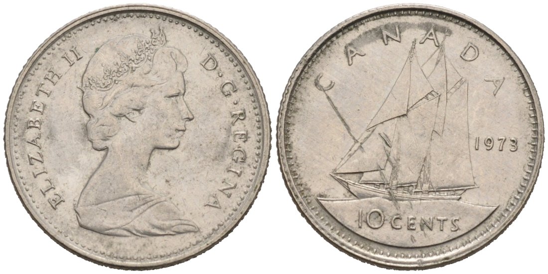 Канада 10 центов 1973 парусник, Елизавета II KM 77 никель 4564-852