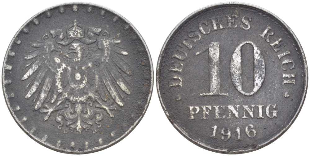 ГЕРМАНИЯ 10 ПФЕННИГОВ 1916 D KM 20, J. 298 железо 4401-111
