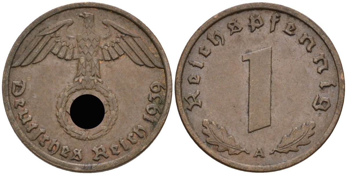 Германия 1 рейхспфенниг 1939 A KM 89, J 361 бронза 4396-1213