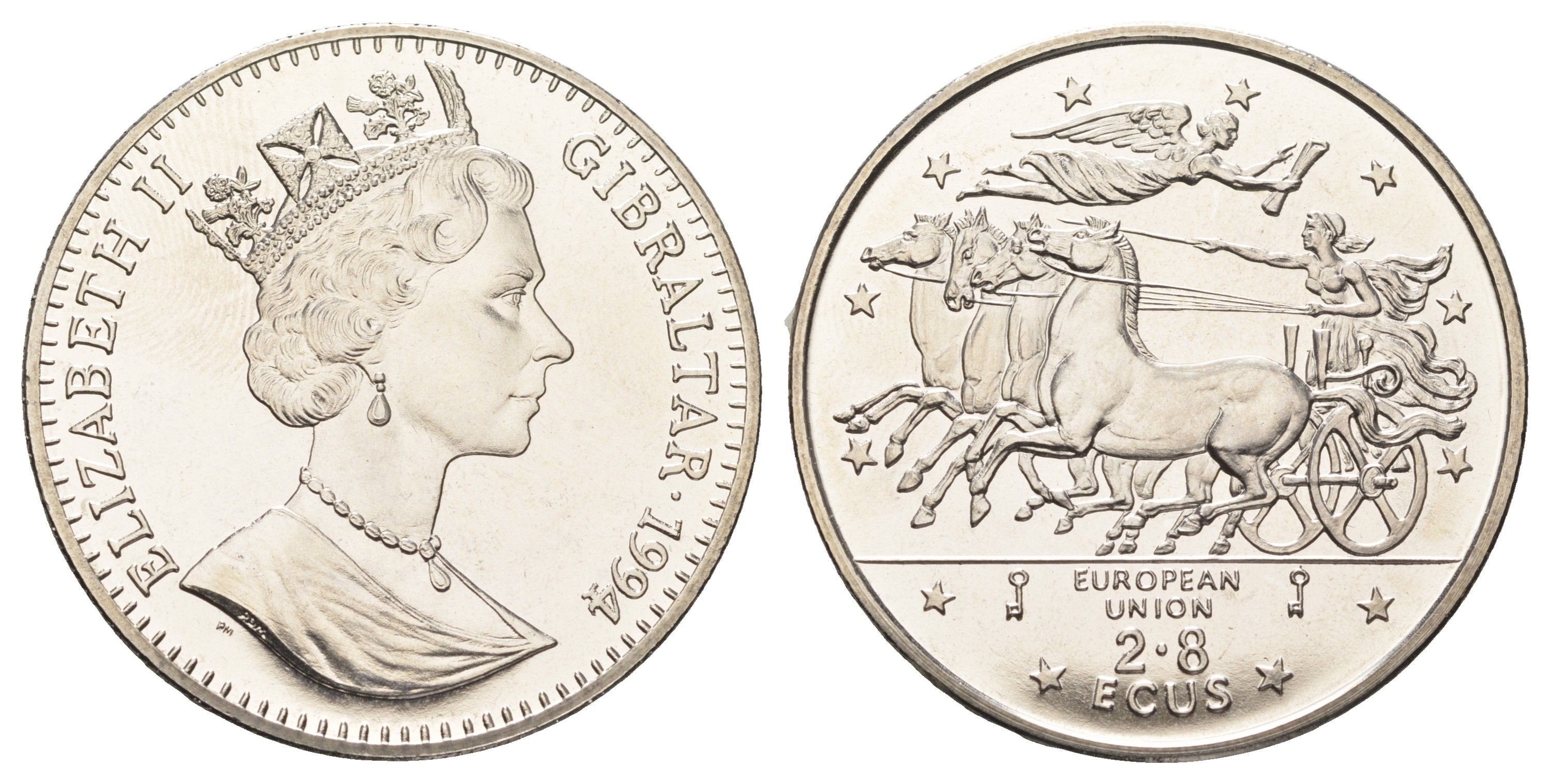 Гибралтар 2,8 экю 1994 Мифология - Крылатая Победа KM 489 медно-никель BU 11-087-35