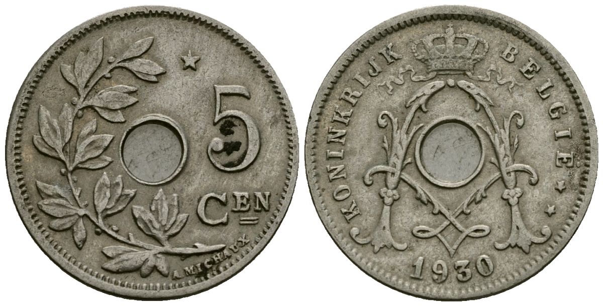 Бельгия 5 сантимов 1930 Belgie KM 67 медно-никель 4173-329