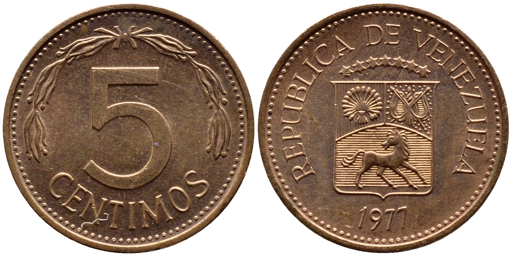 Венесуэла 5 сентимо 1977 KM 49 сталь плакированная медью 4392-939
