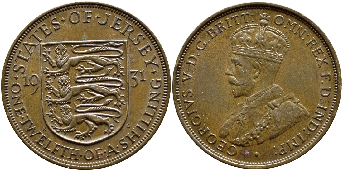 Джерси 1/12 шиллинга 1931 Георг V (1910-1936) KM 16 бронза 51-4512