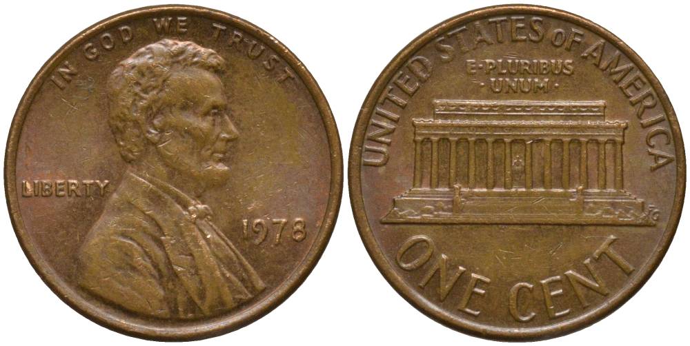 США 1 ЦЕНТ 1978 ЛИНКОЛЬН KM 201 медь цинк 4547-643