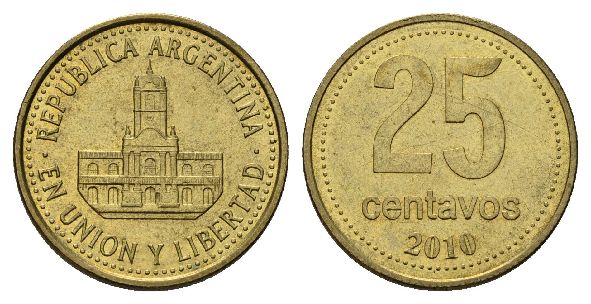 Аргентина 25 сентаво 2010 ратуша Буэнос-Айреса KM 110.1 алюминиевая бронза 4132-615
