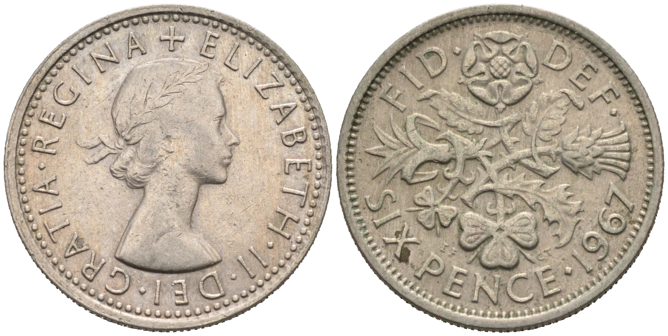 Великобритания 6 пенсов 1967 Елизавета II (1952-2022) KM 903, Spink 4149 медно-никель 75-1546