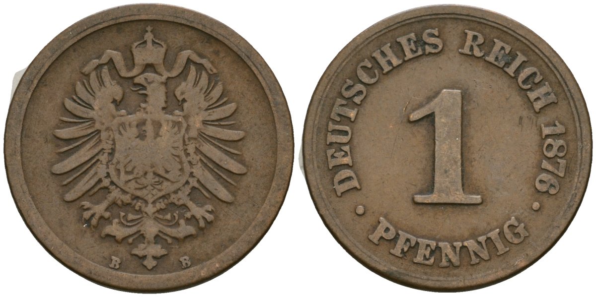 Германия 1 пфенниг 1876 B, Вильгельм I (1871-1888) KM 1, J. 1 медь 4602-1135