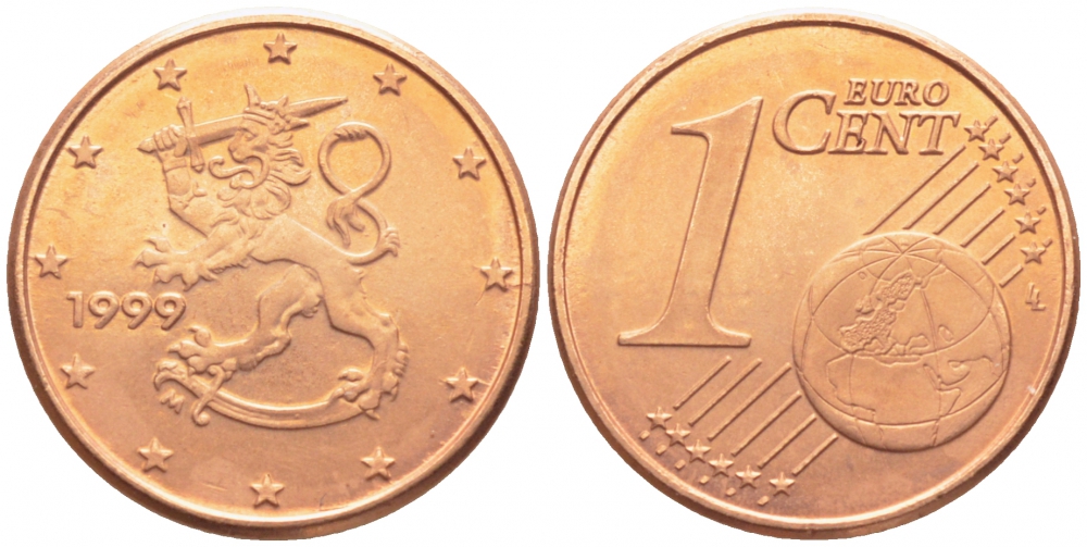 Финляндия 1 евроцент 1999 KM 98 сталь плакированная медью UNC 105-456