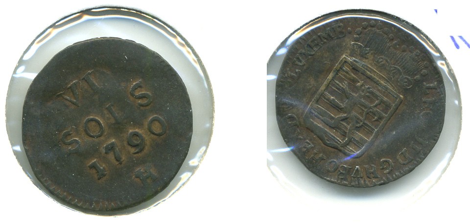 ЛЮКСЕМБУРГ 6 СОЛЕЙ 1790 KM 17 медь 503-532