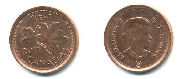 Канада 1 цент 2011 Елизавета II (1952-2022), кленовый лист KM 490 цинк плакированный медью 177-1162