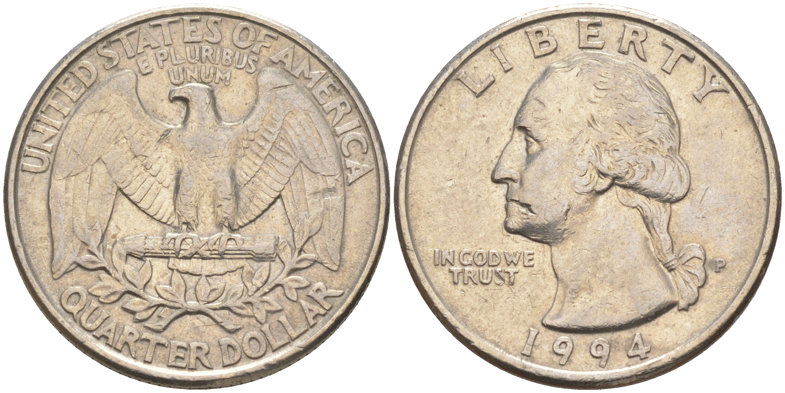 США 25 центов (квотер) 1994 P, Вашингтон KM A164a медь плакированная медно-никелем 4114-935