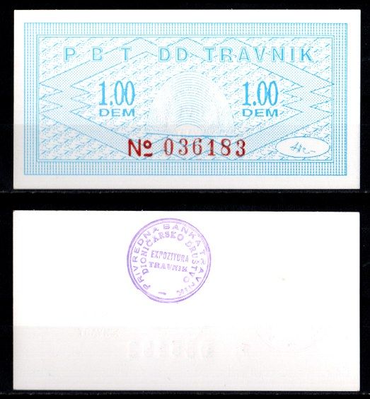 Босния и Герцеговина, Травник (TRAVNIK) 1,00 DEM 1994 бумага UNC (пресс) 8601-2-3-2