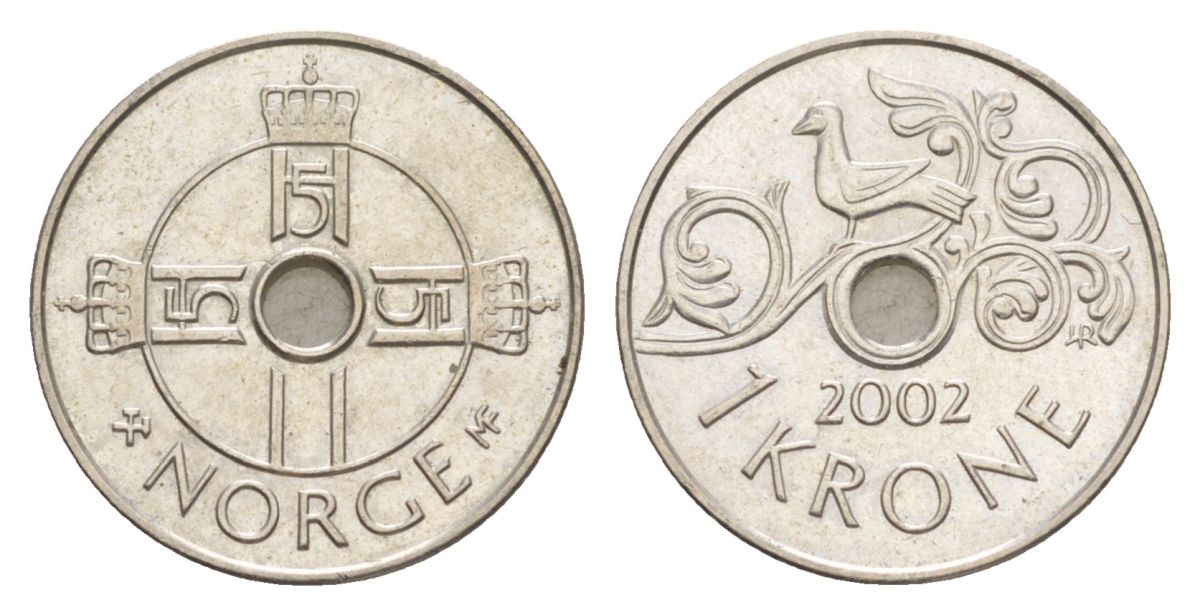 Норвегия 1 крона 2002 Харальд V (1991-) KM 462 медно-никель 4635-741