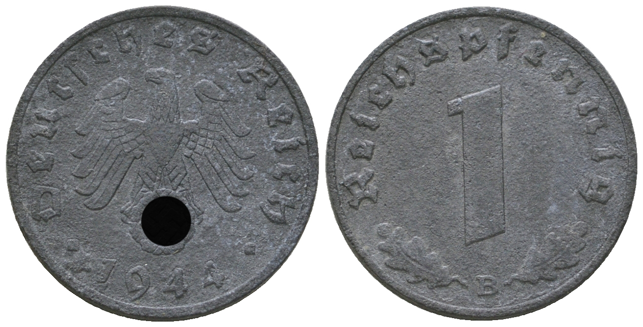 Германия 1 рейхспфенниг 1944 B KM 97, J. 369 цинк  4668-1142