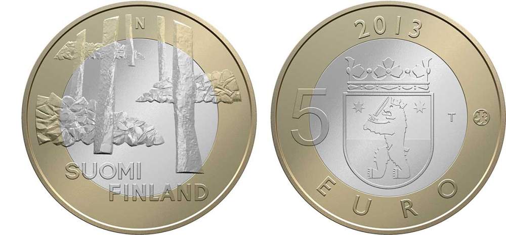 Финляндия 5 евро 2013 серия исторические регионы Финляндии, Сатакунта KM 198 биметалл UNC M45-04