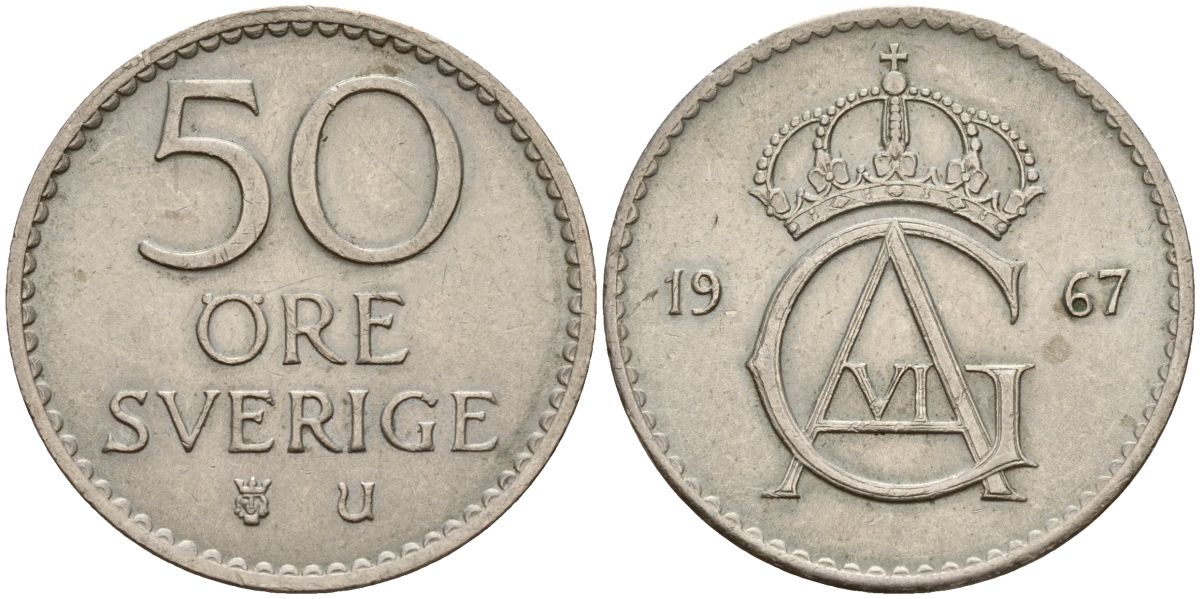 Швеция 50 эре 1967 Густав VI Адольф (1950-1973) KM 837 медно-никель 4152-446