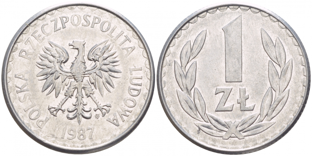 ПОЛЬША 1 ЗЛОТЫЙ 1987 MW KM 49.2 алюминий 4548-437