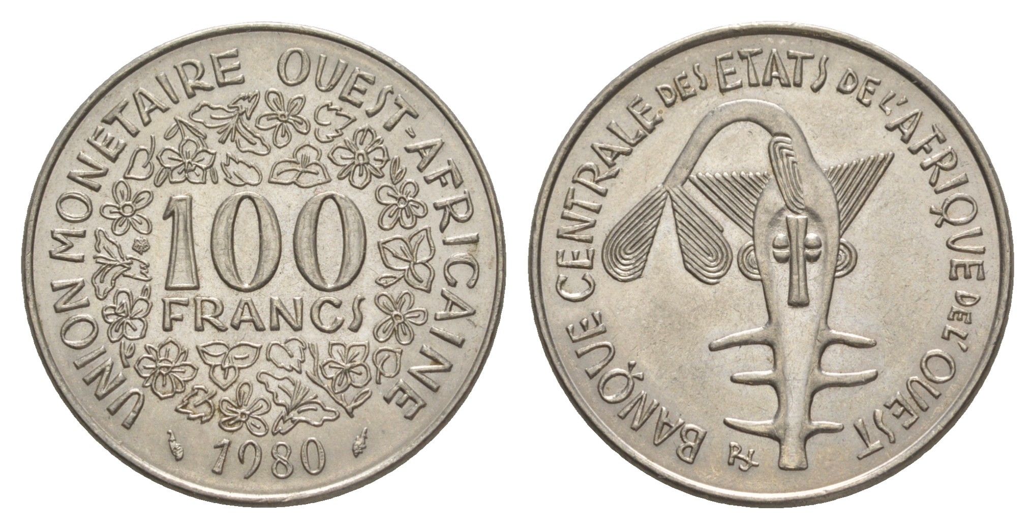Западная Африка (BCEAO) 100 франков 1980 Центральный банк государств Западной Африки KM 4 никель UNC 4642-332