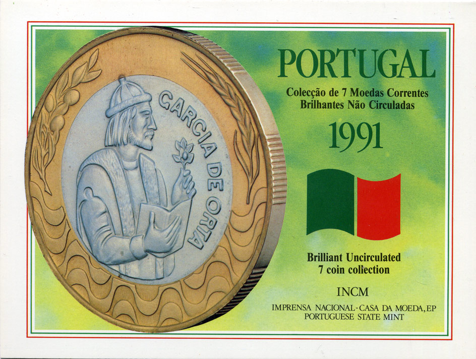 Португалия набор из 7 монет 1991 в оригинальном картонном буклете KM MS15 (KM 631-634, 636, 645.1, 655) BUNC 00-00