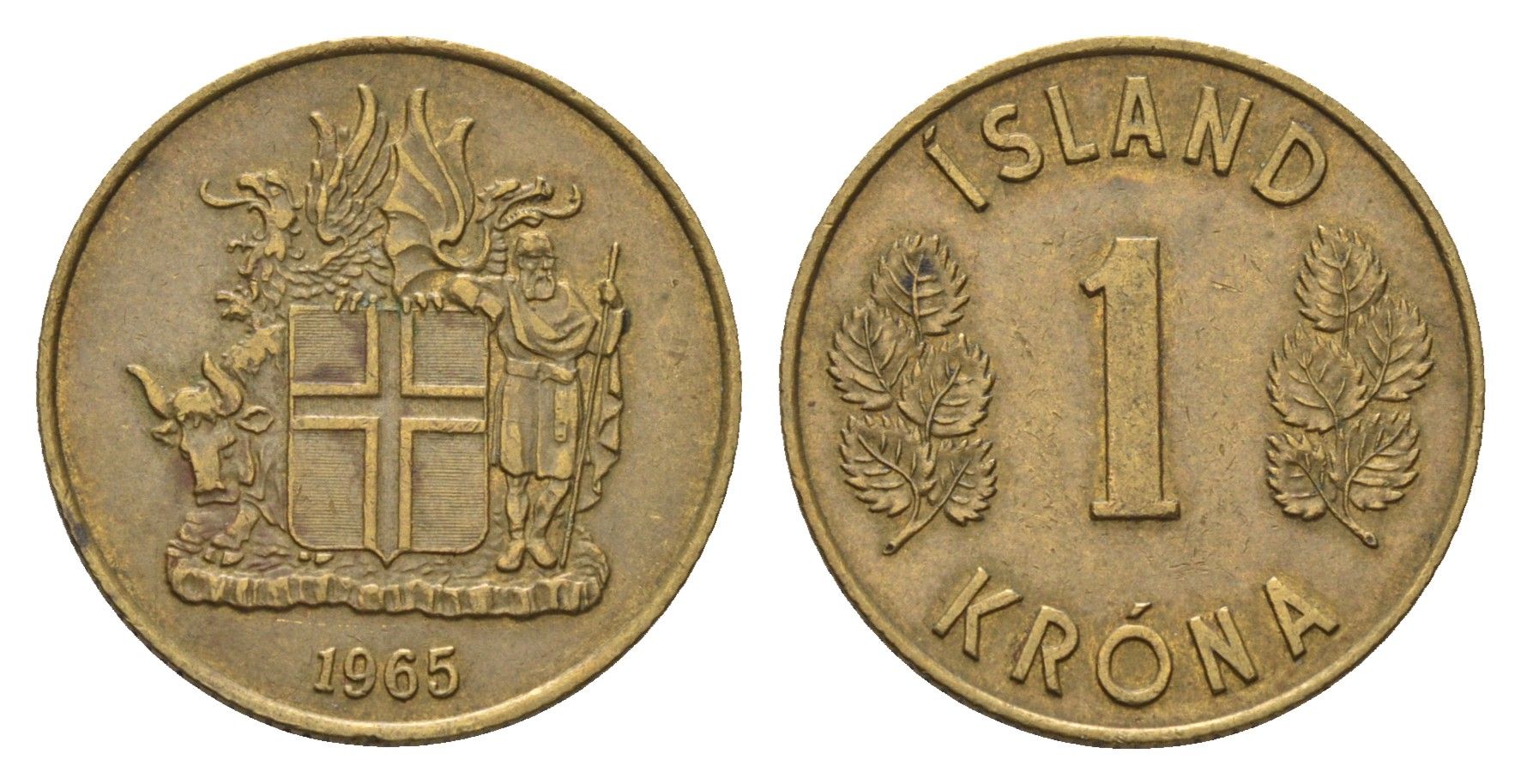 Исландия 1 крона 1965 KM 12a никель латунь 4691-441