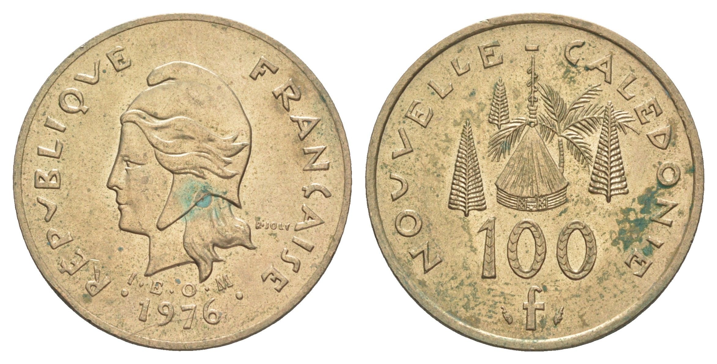 Новая Каледония 100 франков 1976 KM 15 никель бронза aUNC 4631-1127