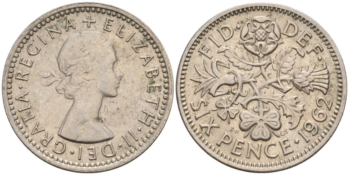 Великобритания 6 пенсов 1962 Елизавета II (1952-2022) KM 903, Spink 4149 медно-никель 4154-243