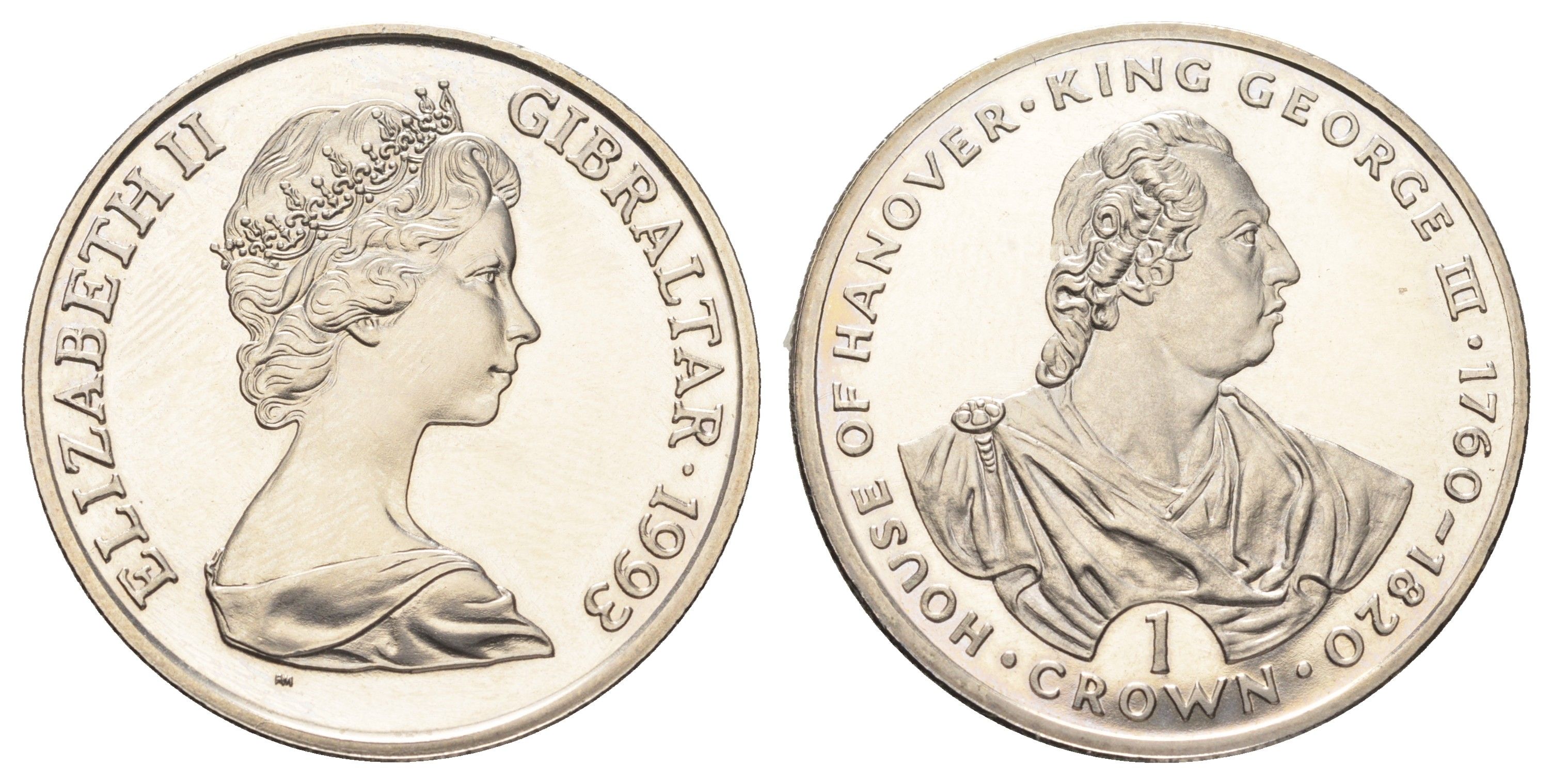 Гибралтар 1 крона 1993 Ганноверская династия - Король Георг III KM 135 медно-никель BU 11-102-43