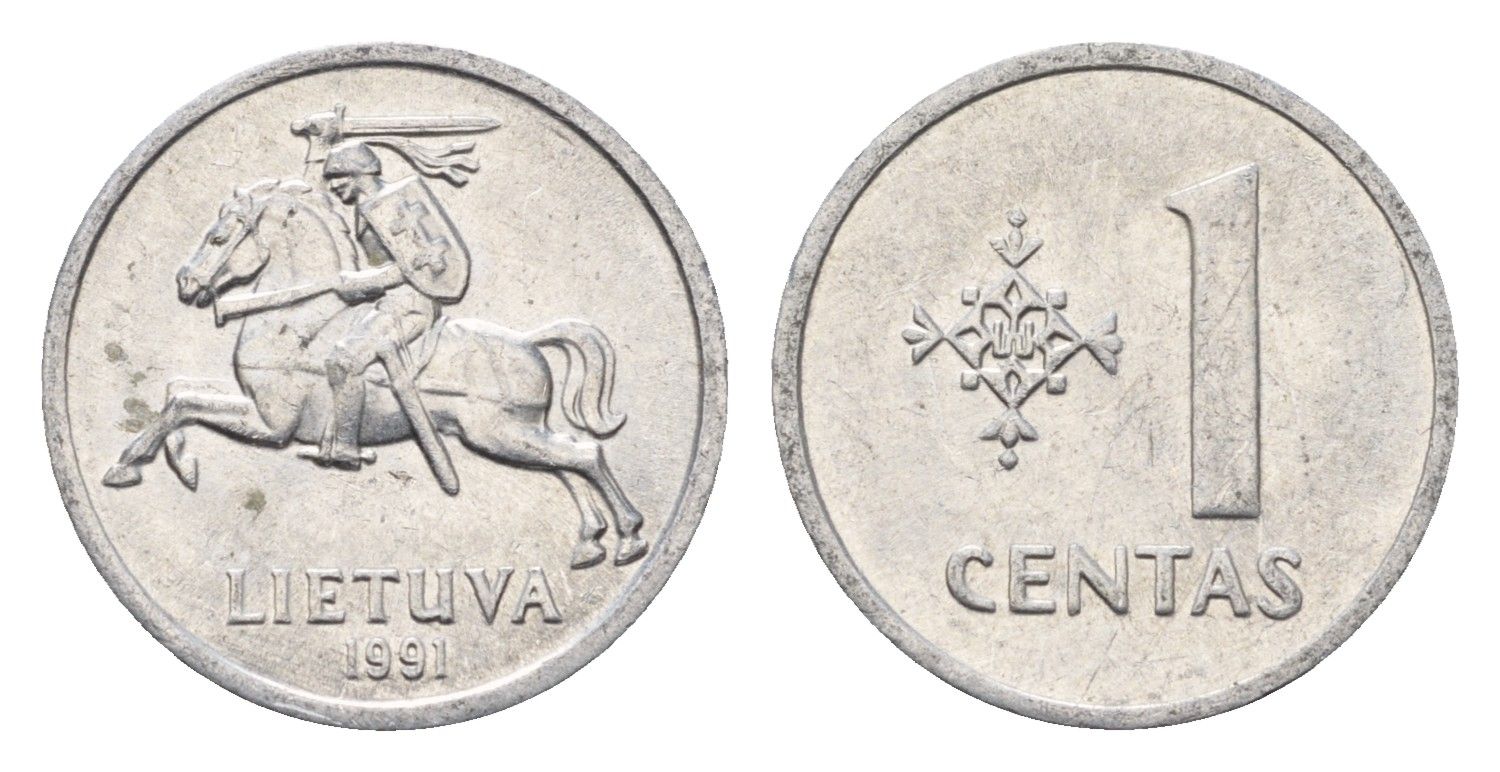 Литва 1 цент (сент) 1991 год-тип KM 85 алюминий aUNC 4689-1027
