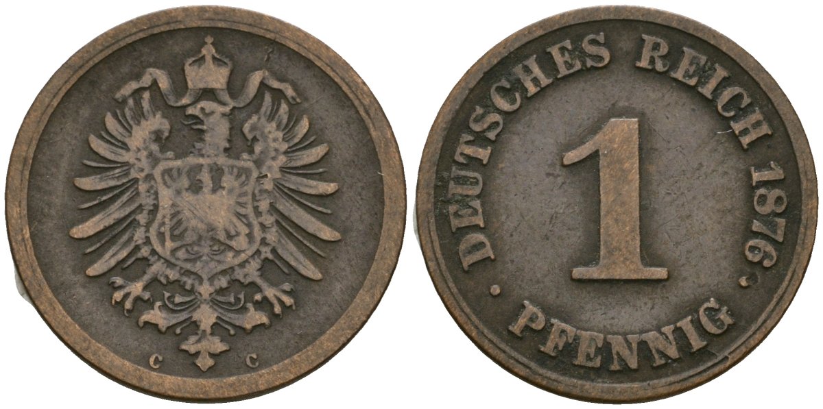 Германия 1 пфенниг 1876 C, Вильгельм I (1871-1888) KM 1, J. 1 медь 4136-1265