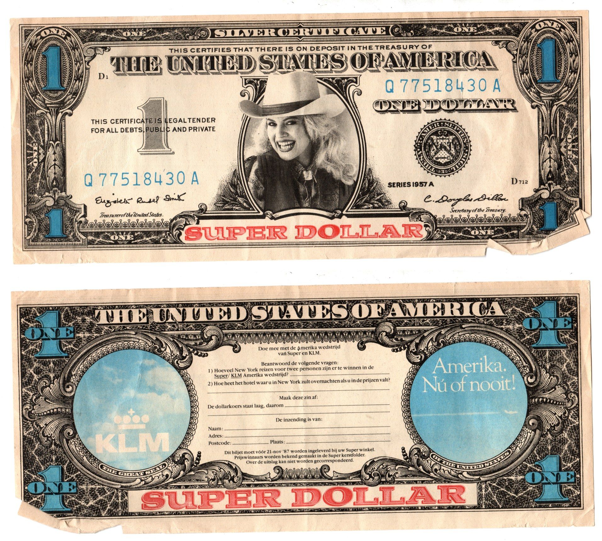 США 1 доллар ND (1957) Супер доллар, сувенирная банкнота бумага 6207-20-1