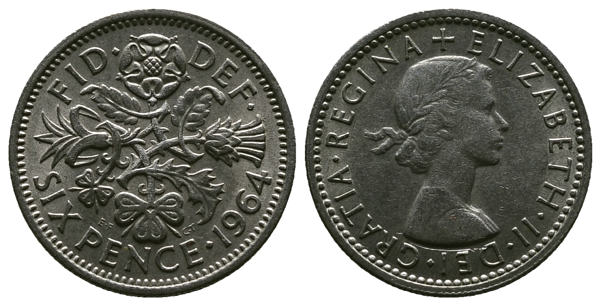 Великобритания 6 пенсов 1964 Елизавета II (1952-2022) KM 903, Spink 4149 медно-никель 4381-816