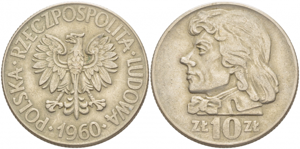 ПОЛЬША 10 ЗЛОТЫХ 1960 КОСТЮШКО KM 50 медно-никель 4403-536