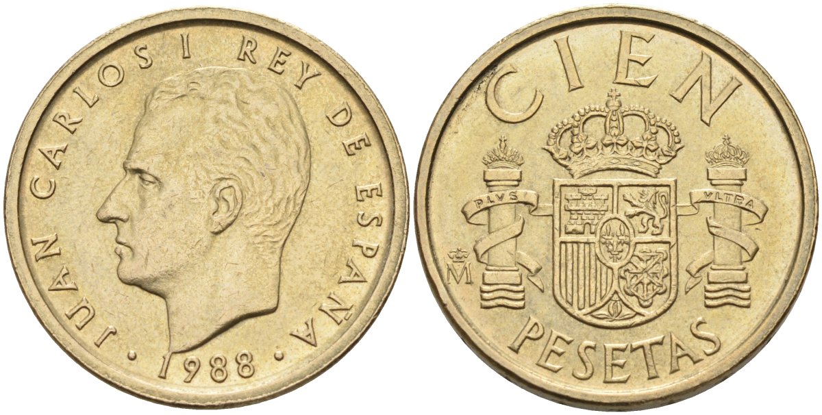 Испания 100 песет 1988 Хуан Карлос I (1975-2014) KM 826 алюминиевая бронза 4583-943