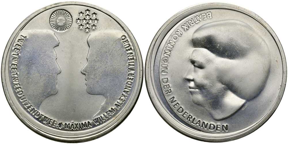 Нидерланды 10 евро 2002 королевская свадьба Виллема-Александра и принцессы Максимы KM 243 серебро UNC 650-1043