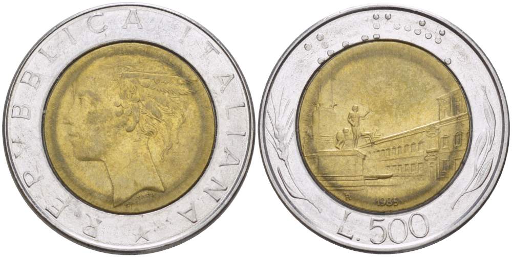 ИТАЛИЯ 500 ЛИР 1985 R KM 111 биметалл 4523-837