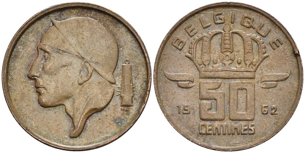 БЕЛЬГИЯ 50 САНТИМОВ 1962 BELGIQUE KM 148.1 бронза 4528-943