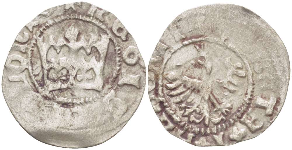 Польша 1/2 гроша (полугрош) 1492-1501 Ян I (1492-1501), династия Ягеллонов, вес 1,08 гр. серебро 1517-412