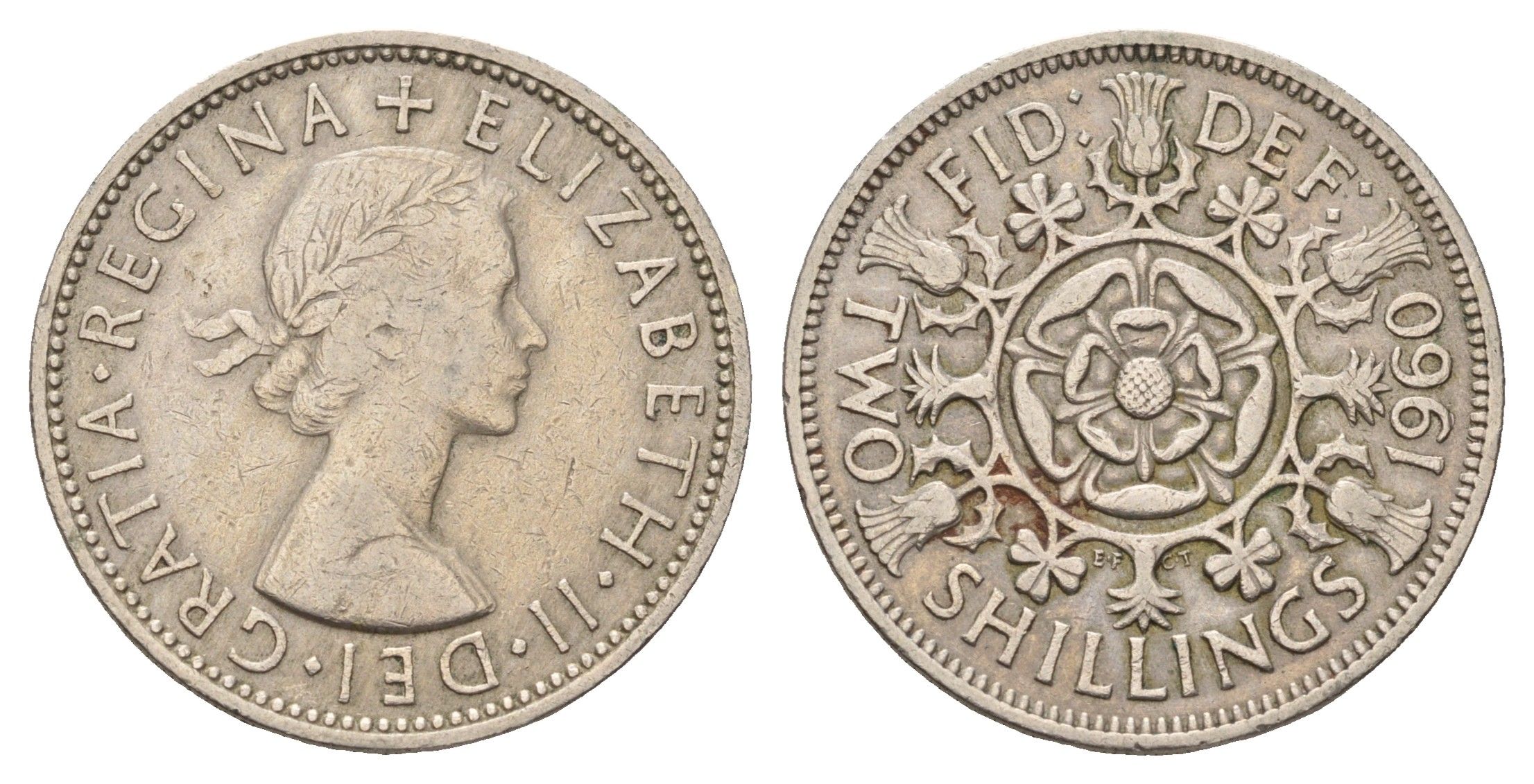 Великобритания 2 шиллинга (флорин) 1960 Елизавета II (1952-2022) KM 906, Spink 4146 медно-никель 4183-445