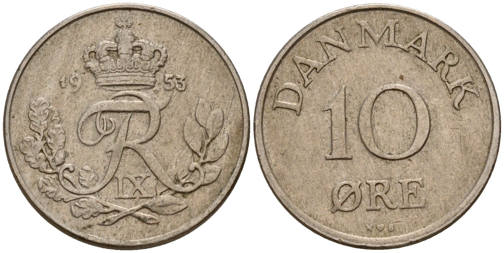 Дания 10 эре 1953 N; S, Фредерик IX (1947-1972) KM 841.1 медно-никель    4602-713