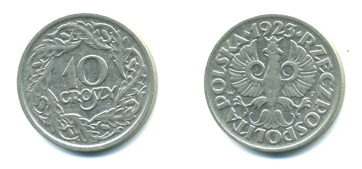 ПОЛЬША 10 ГРОШЕЙ 1923 KM 11 никель 4383-161