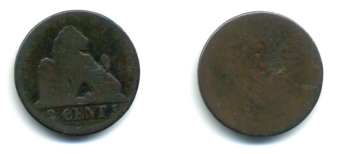 БЕЛЬГИЯ 2 САНТИМА ND медь 84-232