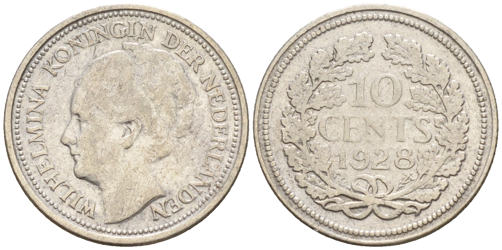 Нидерланды 10 центов 1928 Вильгельмина I (1890-1948) КМ 163 серебро    4160-1231