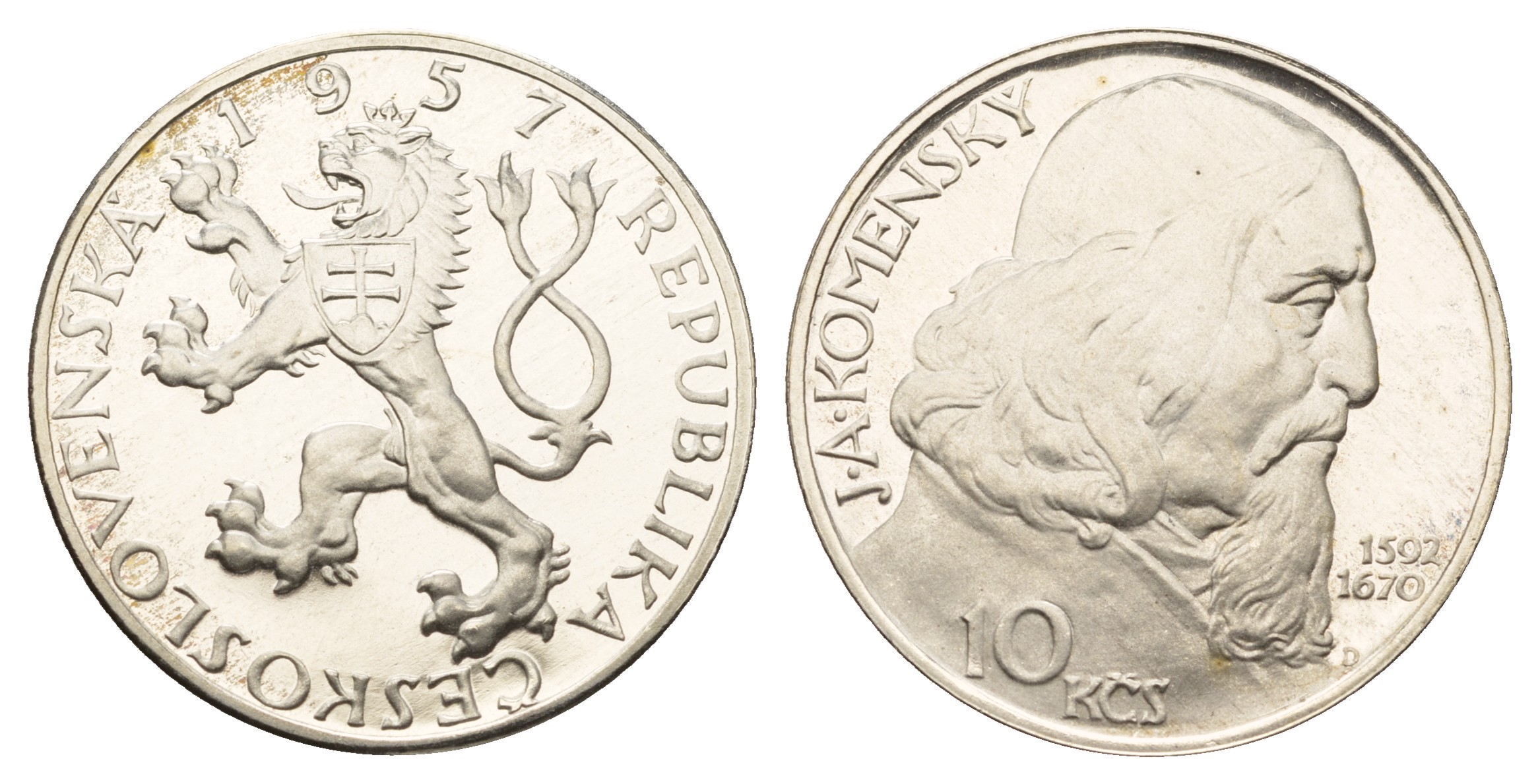 Чехословакия 10 крон 1957 Ян Амос Коменский KM 48 серебро  PROOF  1095-10-12