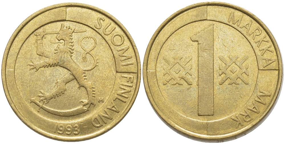 ФИНЛЯНДИЯ 1 МАРКА 1993 M KM 76 алюминиевая бронза 4448-337