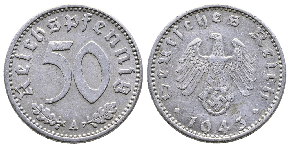 ГЕРМАНИЯ 50 РЕЙХСПФЕННИГОВ 1943 A KM 96, J. 372 алюминий 4380-341