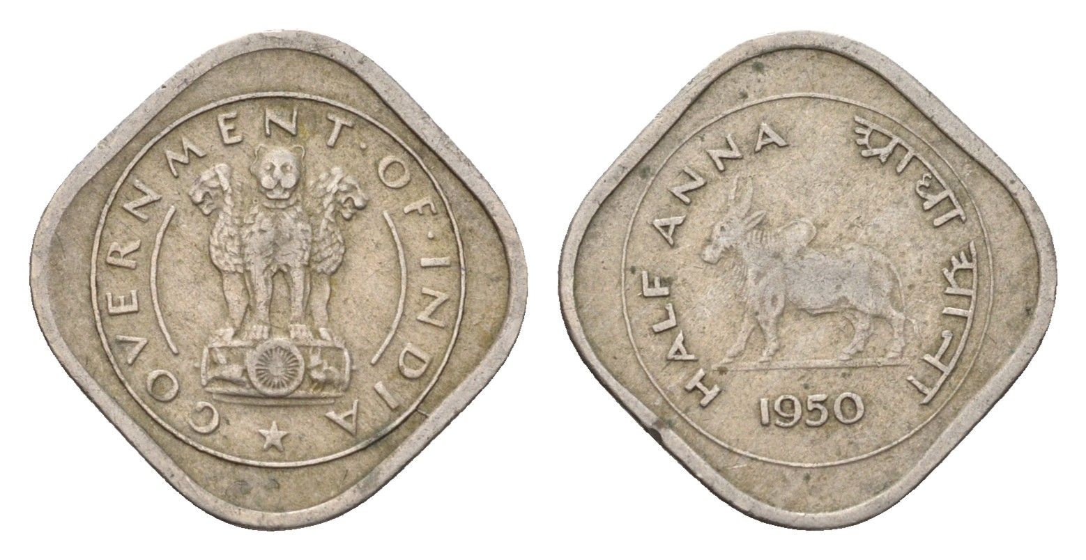 Индия 1/2 анна 1950 KM 2 медно-никель 3458-256