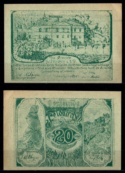 Австрия, Фельдкирхен-ан-дер-Донау 20 геллеров 1920 Jaksc/Pick JPR0197a-20 бумага 2193-29-3-2