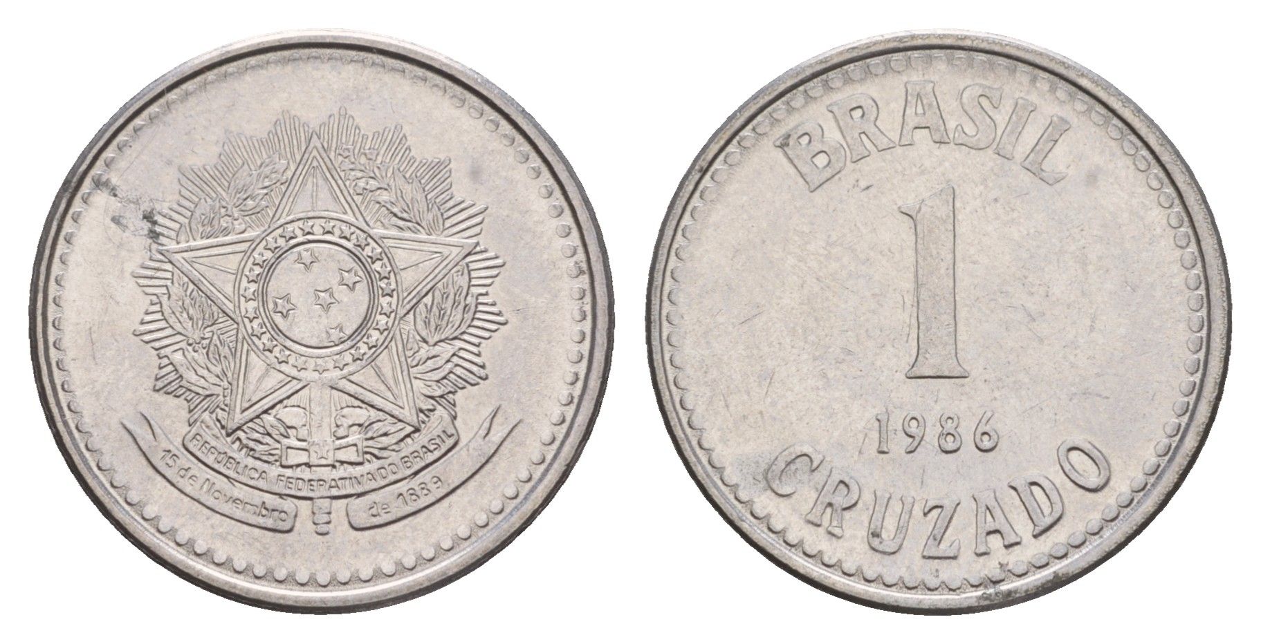 Бразилия 1 крузадо 1986 KM 605 нержавеющая сталь 4656-1235