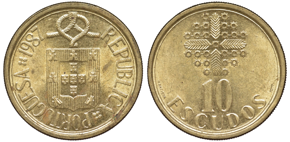 Португалия 10 эскудо 1987 KM 633 никель латунь 4142-1134