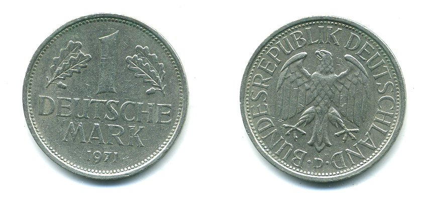 ФРГ 1 МАРКА 1971 D KM J 385 медно-никель 46-1836